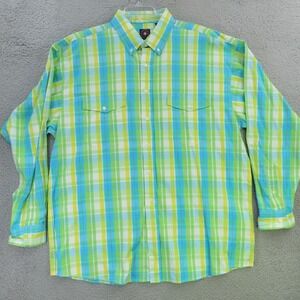 Panhandle Slim Shirt Men XL Blue Yellow Green Button Up Long Sleeve Cowboy